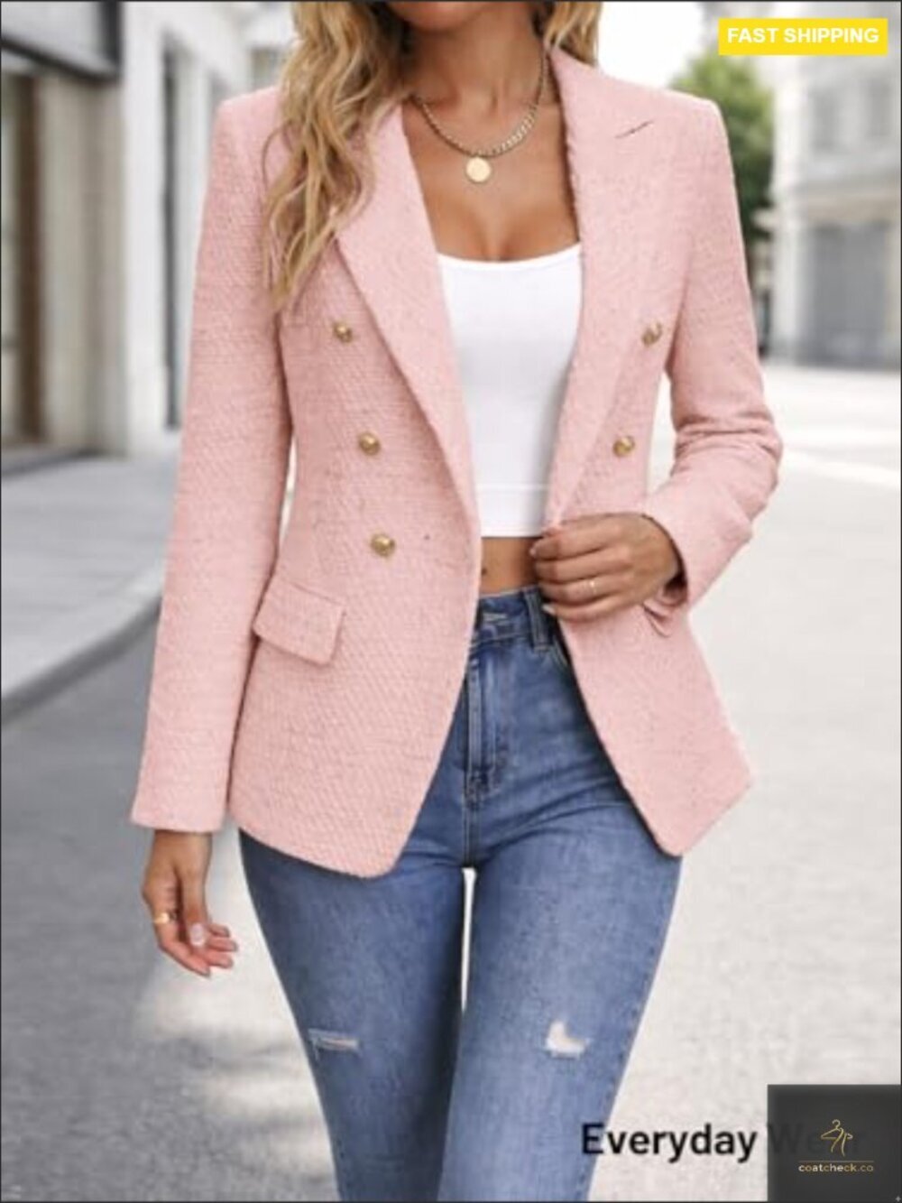 Women's Tweed Plaid Blazer Jacket Fully Lined Business Casual Elegant Work Coat - Picture 4 of 6